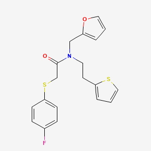 molecular formula C19H18FNO2S2 B2823323 2-((4-fluorophenyl)thio)-N-(furan-2-ylmethyl)-N-(2-(thiophen-2-yl)ethyl)acetamide CAS No. 1396882-47-5