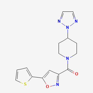 molecular formula C15H15N5O2S B2823332 (4-(2H-1,2,3-triazol-2-yl)piperidin-1-yl)(5-(thiophen-2-yl)isoxazol-3-yl)methanone CAS No. 2199371-96-3