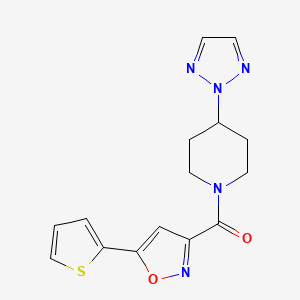 molecular formula C15H15N5O2S B2823332 1-[5-(thiophen-2-yl)-1,2-oxazole-3-carbonyl]-4-(2H-1,2,3-triazol-2-yl)piperidine CAS No. 2199371-96-3