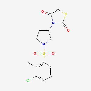 molecular formula C14H15ClN2O4S2 B2823334 3-(1-((3-Chloro-2-methylphenyl)sulfonyl)pyrrolidin-3-yl)thiazolidine-2,4-dione CAS No. 1787881-47-3