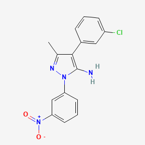 molecular formula C16H13ClN4O2 B2823337 4-(3-chlorophenyl)-3-methyl-1-(3-nitrophenyl)-1H-pyrazol-5-ylamine CAS No. 400074-89-7