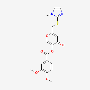 molecular formula C19H18N2O6S B2823347 6-(((1-methyl-1H-imidazol-2-yl)thio)methyl)-4-oxo-4H-pyran-3-yl 3,4-dimethoxybenzoate CAS No. 896307-98-5