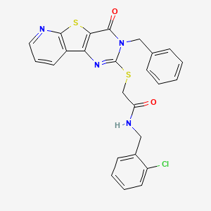 molecular formula C25H19ClN4O2S2 B2823350 2-((3-benzyl-4-oxo-3,4-dihydropyrido[3',2':4,5]thieno[3,2-d]pyrimidin-2-yl)thio)-N-(2-chlorobenzyl)acetamide CAS No. 1223838-88-7