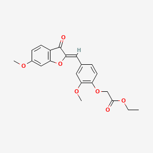 molecular formula C21H20O7 B2823356 (Z)-ethyl 2-(2-methoxy-4-((6-methoxy-3-oxobenzofuran-2(3H)-ylidene)methyl)phenoxy)acetate CAS No. 869078-90-0