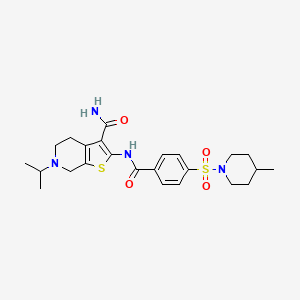 molecular formula C24H32N4O4S2 B2823395 6-Isopropyl-2-(4-((4-methylpiperidin-1-yl)sulfonyl)benzamido)-4,5,6,7-tetrahydrothieno[2,3-c]pyridine-3-carboxamide CAS No. 489470-93-1