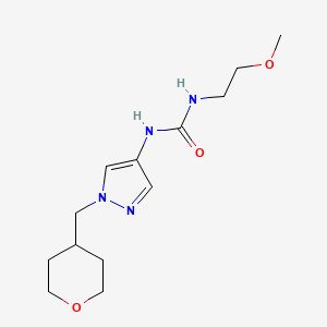 molecular formula C13H22N4O3 B2823431 1-(2-methoxyethyl)-3-(1-((tetrahydro-2H-pyran-4-yl)methyl)-1H-pyrazol-4-yl)urea CAS No. 1705976-75-5