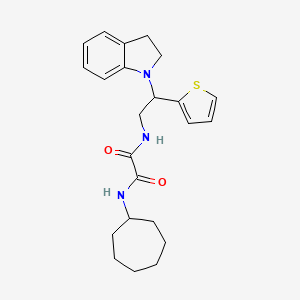 molecular formula C23H29N3O2S B2823468 N1-cycloheptyl-N2-(2-(indolin-1-yl)-2-(thiophen-2-yl)ethyl)oxalamide CAS No. 898424-21-0
