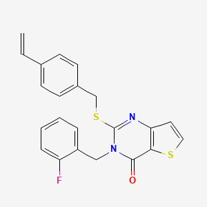 molecular formula C22H17FN2OS2 B2823474 2-[(4-ethenylbenzyl)sulfanyl]-3-(2-fluorobenzyl)thieno[3,2-d]pyrimidin-4(3H)-one CAS No. 2117746-40-2