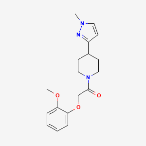 molecular formula C18H23N3O3 B2823481 2-(2-methoxyphenoxy)-1-(4-(1-methyl-1H-pyrazol-3-yl)piperidin-1-yl)ethanone CAS No. 2034202-00-9