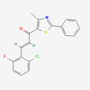 molecular formula C19H13ClFNOS B2823503 (E)-3-(2-chloro-6-fluorophenyl)-1-(4-methyl-2-phenyl-1,3-thiazol-5-yl)-2-propen-1-one CAS No. 477847-71-5