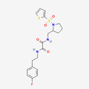 molecular formula C19H22FN3O4S2 B2823507 N1-(4-fluorophenethyl)-N2-((1-(thiophen-2-ylsulfonyl)pyrrolidin-2-yl)methyl)oxalamide CAS No. 896278-60-7