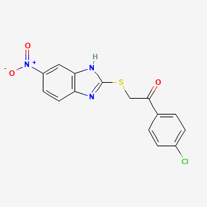 molecular formula C15H10ClN3O3S B2823525 1-(4-Chloro-phenyl)-2-(5-nitro-1H-benzoimidazol-2-ylsulfanyl)-ethanone CAS No. 157634-77-0