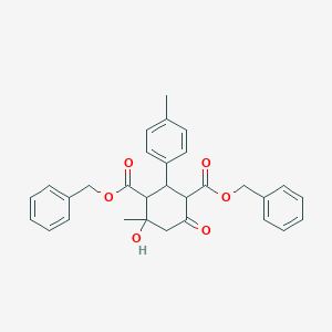molecular formula C30H30O6 B282354 Dibenzyl4-hydroxy-4-methyl-2-(4-methylphenyl)-6-oxo-1,3-cyclohexanedicarboxylate 