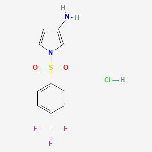molecular formula C11H10ClF3N2O2S B2823560 1-[4-(三氟甲基)苯基]磺酰吡咯-3-胺；盐酸盐 CAS No. 2411261-90-8