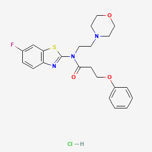 molecular formula C22H25ClFN3O3S B2823572 N-(6-氟苯并[d]噻唑-2-基)-N-(2-吗啉基乙基)-3-苯氧基丙酰胺 盐酸盐 CAS No. 1215468-90-8
