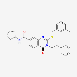 molecular formula C30H31N3O2S B2823583 N-cyclopentyl-2-((3-methylbenzyl)thio)-4-oxo-3-phenethyl-3,4-dihydroquinazoline-7-carboxamide CAS No. 1115382-44-9