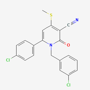 molecular formula C20H14Cl2N2OS B2823601 1-(3-Chlorobenzyl)-6-(4-chlorophenyl)-4-(methylsulfanyl)-2-oxo-1,2-dihydro-3-pyridinecarbonitrile CAS No. 478042-90-9