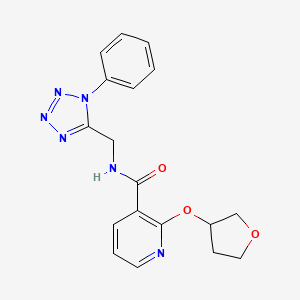 molecular formula C18H18N6O3 B2823606 N-((1-苯基-1H-四唑-5-基)甲基)-2-((四氢呋喃-3-基)氧基)烟酰胺 CAS No. 2034299-53-9