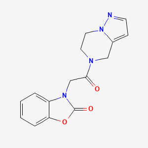 molecular formula C15H14N4O3 B2823607 3-(2-(6,7-dihydropyrazolo[1,5-a]pyrazin-5(4H)-yl)-2-oxoethyl)benzo[d]oxazol-2(3H)-one CAS No. 2034545-38-3