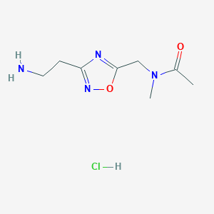 molecular formula C8H15ClN4O2 B2823608 N-((3-(2-aminoethyl)-1,2,4-oxadiazol-5-yl)methyl)-N-methylacetamide hydrochloride CAS No. 1873772-70-3