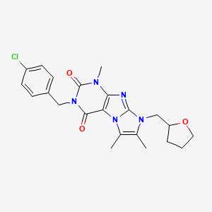 molecular formula C22H24ClN5O3 B2823635 2-[(4-Chlorophenyl)methyl]-4,7,8-trimethyl-6-(oxolan-2-ylmethyl)purino[7,8-a]imidazole-1,3-dione CAS No. 878719-99-4