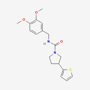molecular formula C18H22N2O3S B2823640 N-(3,4-dimethoxybenzyl)-3-(thiophen-2-yl)pyrrolidine-1-carboxamide CAS No. 2177365-98-7