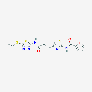 molecular formula C15H15N5O3S3 B2823643 N-(4-(3-((5-(ethylthio)-1,3,4-thiadiazol-2-yl)amino)-3-oxopropyl)thiazol-2-yl)furan-2-carboxamide CAS No. 1021256-51-8