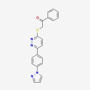 molecular formula C21H16N4OS B2823645 1-Phenyl-2-[6-(4-pyrazol-1-ylphenyl)pyridazin-3-yl]sulfanylethanone CAS No. 1004439-86-4