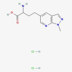 molecular formula C11H16Cl2N4O2 B2823652 2-氨基-4-(1-甲基吡唑并[3,4-b]吡啶-5-基)丁酸;二氯化物 CAS No. 2377032-99-8