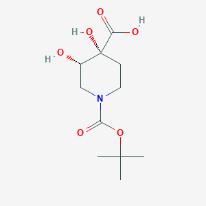 molecular formula C11H19NO6 B2823658 (3S,4R)-3,4-Dihydroxy-1-[(2-methylpropan-2-yl)oxycarbonyl]piperidine-4-carboxylic acid CAS No. 2416218-83-0
