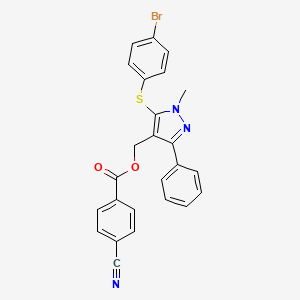 molecular formula C25H18BrN3O2S B2823672 {5-[(4-bromophenyl)sulfanyl]-1-methyl-3-phenyl-1H-pyrazol-4-yl}methyl 4-cyanobenzenecarboxylate CAS No. 956779-10-5