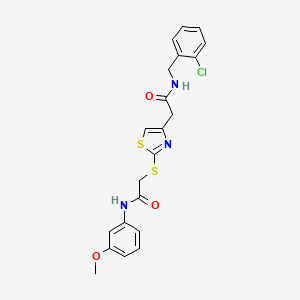 molecular formula C21H20ClN3O3S2 B2823674 N-(2-氯苄基)-2-(2-((2-((3-甲氧苯基)氨基)-2-氧代乙基)硫)噻唑-4-基)乙酰胺 CAS No. 941961-39-3