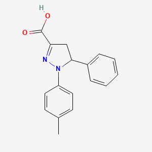 molecular formula C17H16N2O2 B2823688 1-(4-Methylphenyl)-5-phenyl-4,5-dihydro-1H-pyrazole-3-carboxylic acid CAS No. 858265-43-7