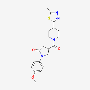 molecular formula C20H24N4O3S B2823702 1-(4-Methoxyphenyl)-4-(4-(5-methyl-1,3,4-thiadiazol-2-yl)piperidine-1-carbonyl)pyrrolidin-2-one CAS No. 1396801-45-8