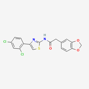 molecular formula C18H12Cl2N2O3S B2823721 2-(benzo[d][1,3]dioxol-5-yl)-N-(4-(2,4-dichlorophenyl)thiazol-2-yl)acetamide CAS No. 922556-51-2