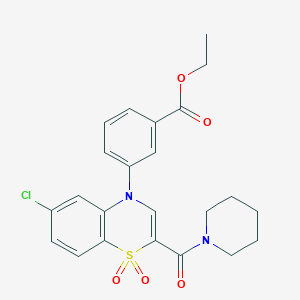 molecular formula C23H23ClN2O5S B2823723 ethyl 3-[6-chloro-1,1-dioxido-2-(piperidin-1-ylcarbonyl)-4H-1,4-benzothiazin-4-yl]benzoate CAS No. 1251699-06-5
