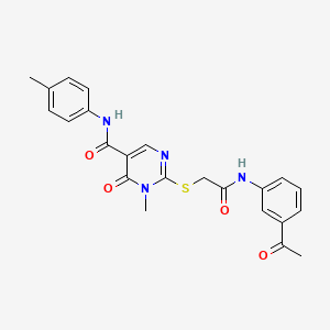 molecular formula C23H22N4O4S B2823728 2-((2-((3-acetylphenyl)amino)-2-oxoethyl)thio)-1-methyl-6-oxo-N-(p-tolyl)-1,6-dihydropyrimidine-5-carboxamide CAS No. 894041-62-4