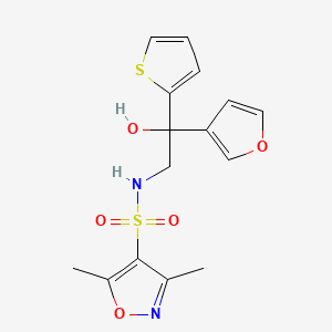 molecular formula C15H16N2O5S2 B2823732 N-(2-(furan-3-yl)-2-hydroxy-2-(thiophen-2-yl)ethyl)-3,5-dimethylisoxazole-4-sulfonamide CAS No. 2034264-89-4