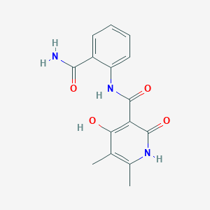 molecular formula C15H15N3O4 B2823733 N-(2-氨基甲酰苯基)-2,4-二羟基-5,6-二甲基烟酰胺 CAS No. 1795483-85-0