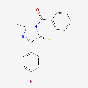 molecular formula C18H15FN2OS B2823734 1-benzoyl-4-(4-fluorophenyl)-2,2-dimethyl-2,5-dihydro-1H-imidazole-5-thione CAS No. 1223850-49-4