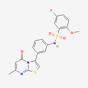 molecular formula C20H16FN3O4S2 B2823738 5-fluoro-2-methoxy-N-(3-(7-methyl-5-oxo-5H-thiazolo[3,2-a]pyrimidin-3-yl)phenyl)benzenesulfonamide CAS No. 1021040-24-3