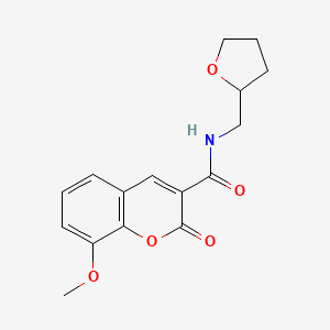 molecular formula C16H17NO5 B2823749 8-methoxy-2-oxo-N-(tetrahydrofuran-2-ylmethyl)-2H-chromene-3-carboxamide CAS No. 484022-71-1
