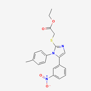 molecular formula C20H19N3O4S B2823767 乙酸-2-((5-(3-硝基苯基)-1-(对甲苯基)-1H-咪唑-2-基)硫)乙酯 CAS No. 1234978-03-0