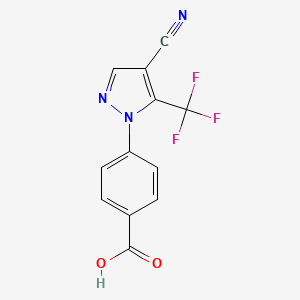 molecular formula C12H6F3N3O2 B2823783 4-[4-cyano-5-(trifluoromethyl)-1H-pyrazol-1-yl]benzenecarboxylic acid CAS No. 956742-33-9