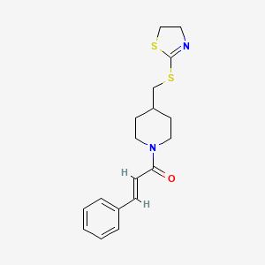 molecular formula C18H22N2OS2 B2823788 (E)-1-(4-(((4,5-dihydrothiazol-2-yl)thio)methyl)piperidin-1-yl)-3-phenylprop-2-en-1-one CAS No. 1396890-21-3