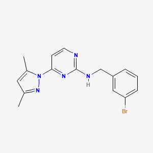 molecular formula C16H16BrN5 B2823791 N-(3-bromobenzyl)-4-(3,5-dimethyl-1H-pyrazol-1-yl)pyrimidin-2-amine CAS No. 1251624-59-5