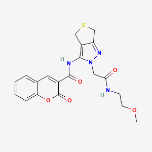 molecular formula C20H20N4O5S B2823802 N-(2-(2-((2-methoxyethyl)amino)-2-oxoethyl)-4,6-dihydro-2H-thieno[3,4-c]pyrazol-3-yl)-2-oxo-2H-chromene-3-carboxamide CAS No. 1105203-70-0