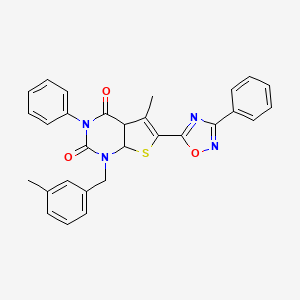 molecular formula C29H22N4O3S B2823806 5-methyl-1-[(3-methylphenyl)methyl]-3-phenyl-6-(3-phenyl-1,2,4-oxadiazol-5-yl)-1H,2H,3H,4H-thieno[2,3-d]pyrimidine-2,4-dione CAS No. 1352940-99-8