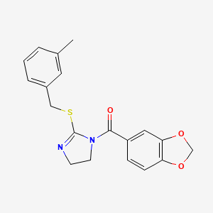 molecular formula C19H18N2O3S B2823809 benzo[d][1,3]dioxol-5-yl(2-((3-methylbenzyl)thio)-4,5-dihydro-1H-imidazol-1-yl)methanone CAS No. 851803-33-3