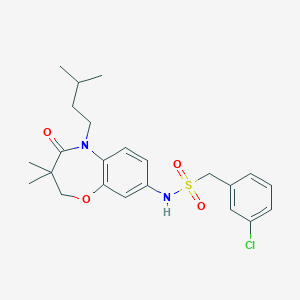 molecular formula C23H29ClN2O4S B2823812 1-(3-chlorophenyl)-N-(5-isopentyl-3,3-dimethyl-4-oxo-2,3,4,5-tetrahydrobenzo[b][1,4]oxazepin-8-yl)methanesulfonamide CAS No. 921908-19-2